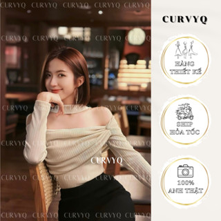 Áo Trễ Vai Dài Tay Cài Hoa Đá Quai Dây Quàng Cổ Thời Trang Thiết Kế Nữ CurvyQ