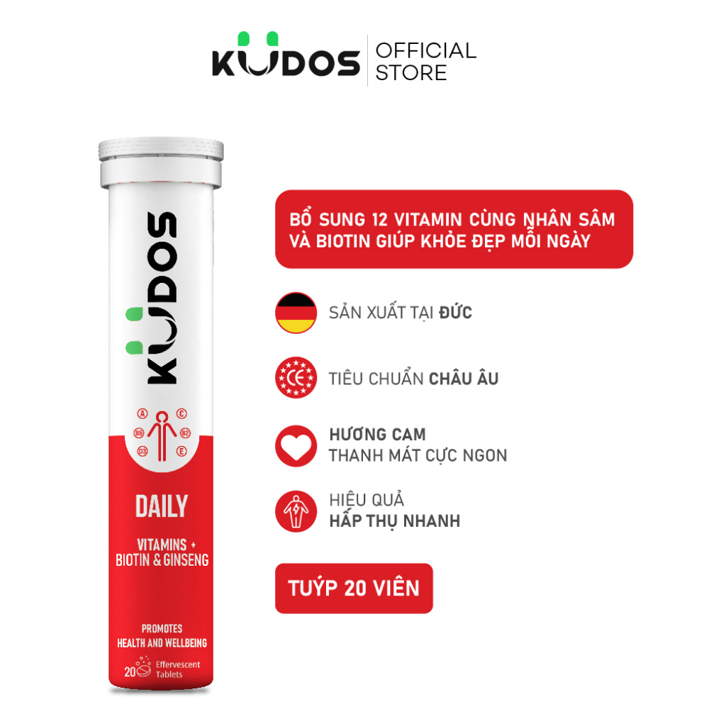 Combo Đẹp Dáng KUDOS FAT LOSS hỗ trợ giả.m câ.n an toàn + viên sủi DAILY vitamin tổng hợp (20 viên/Tuýp)