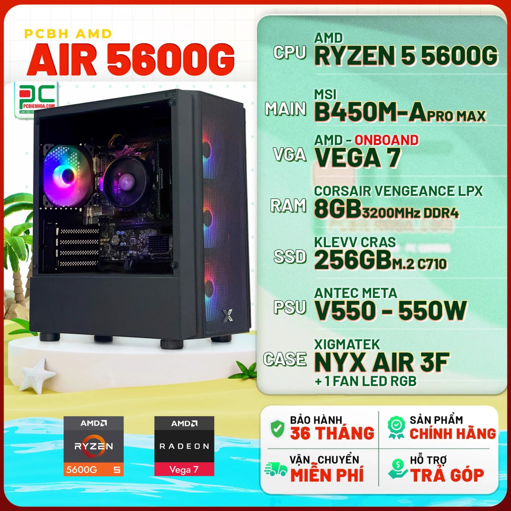 PCBH AMD V4 5600G ( RYZEN 5 5600G / B450M / 8GB / 256GB )