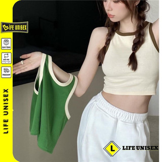Áo croptop ba lỗ phối viền basic trơn nữ thun gân kiểu ôm body