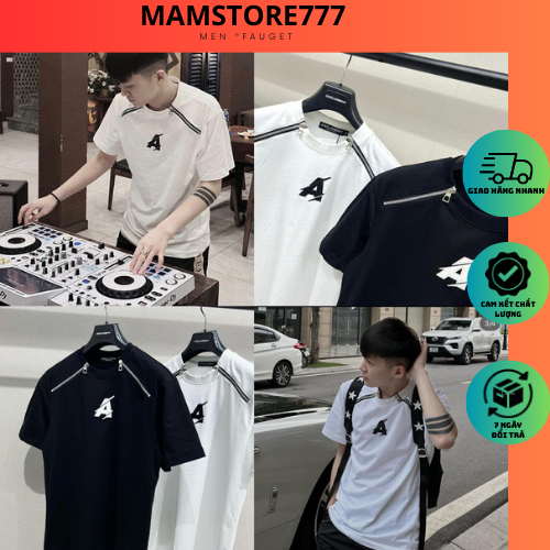 Áo Phông Chữ A  An Thuyên Mix Khóa Kéo Siêu Ngầu - Áo Thun Nam Họa Tiết In Chữ Kết Hợp Khóa Siêu Chất