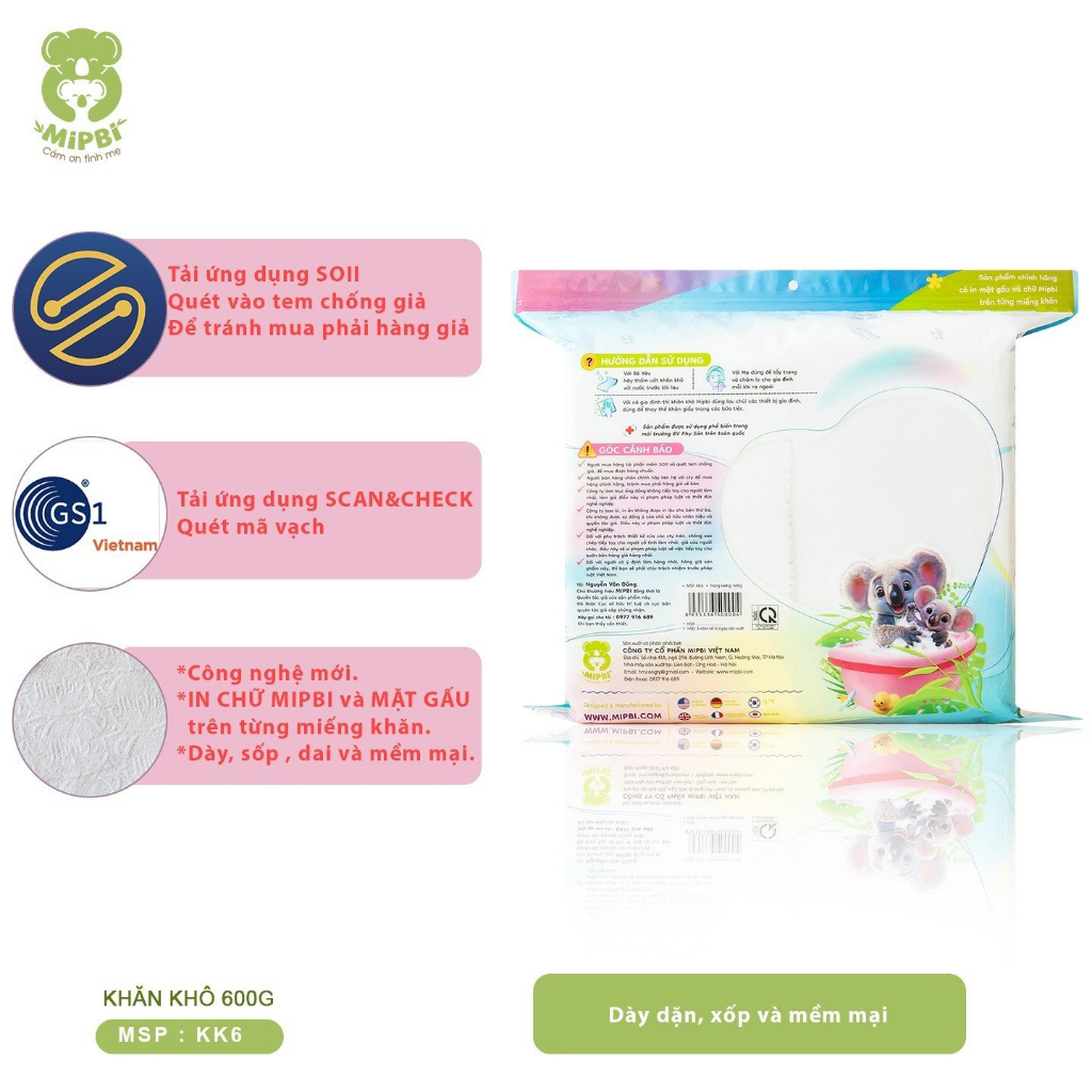 Khăn vải khô Mipbi 600g ❎ CÓ TEM CHỐNG HÀNG GIẢ❎ Giấy khô đa năng Mipbi làm từ vải không dệt an toàn cho bé