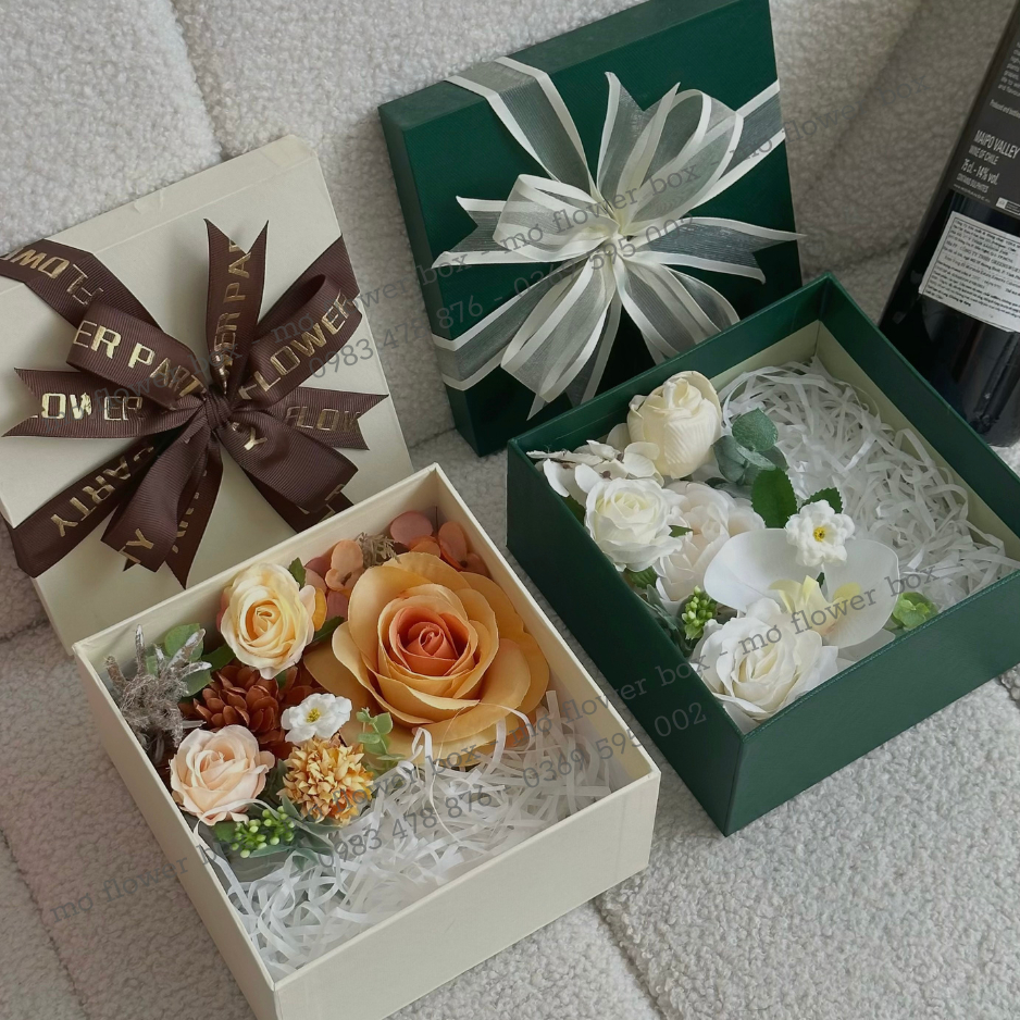 Hộp 16x16cm Hoa Lụa Đựng Nước Hoa, Son, Cushion,..- MƠDECOR