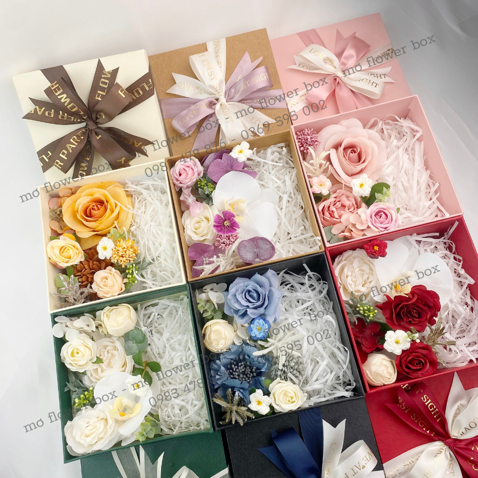 Hộp 16x16cm Hoa Lụa Đựng Nước Hoa, Son, Cushion,..- MƠDECOR