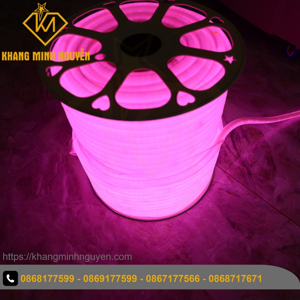 Đèn LED Neon tròn 360 độ 220V - 2835 - IP65 cuộn 100m, trắng, vàng, dương, lá, hồng làm chữ neon 3D