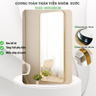 Gương treo tường, Gương toàn thân cao cấp viền nhôm treo tường dây thừng decor trang trí size 40x120cm mirrortoctoc