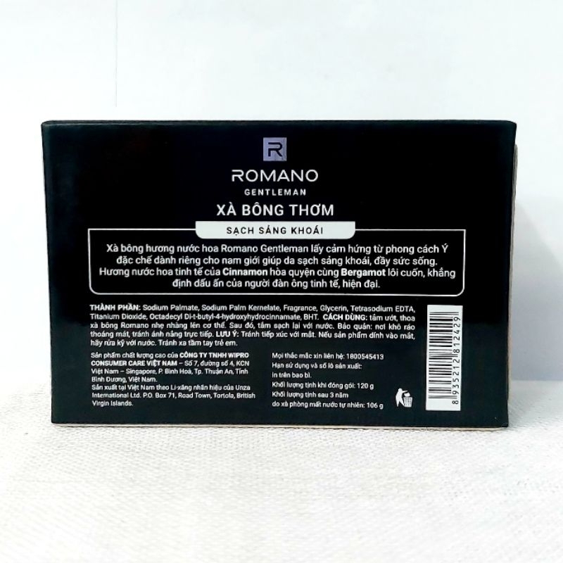 Xà bông cục Romano Gentleman hương nước hoa sạch sảng khoái hộp 90g
