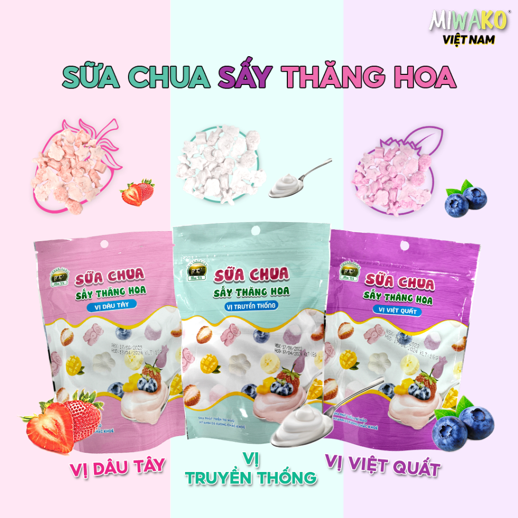 Sữa Chua Sấy Thăng Hoa Ba Vì Gồm 3 Vị Hoa Quả Cho Bé Từ 10 Tháng Ăn Dặm Bổ Dưỡng Giúp Bé Phát Triển Trí Não