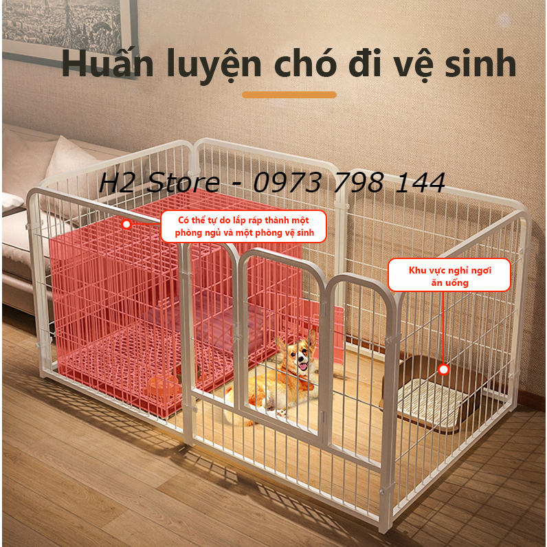 Bộ Tấm Ghép Chuồng Quây Nan Ống Sơn Tĩnh Điện Dành Cho Chó Pháp, Corgi, Shiba Inu, ...  Kích Thước 60x60cm - H2 Store