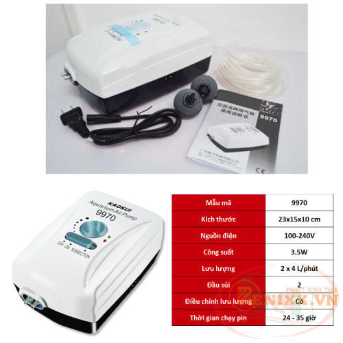 Máy sục khí sủi oxy tích điện Kaokui 9950 9970 AC DC Air Pump siêu êm cho bể cá cảnh tôm tép