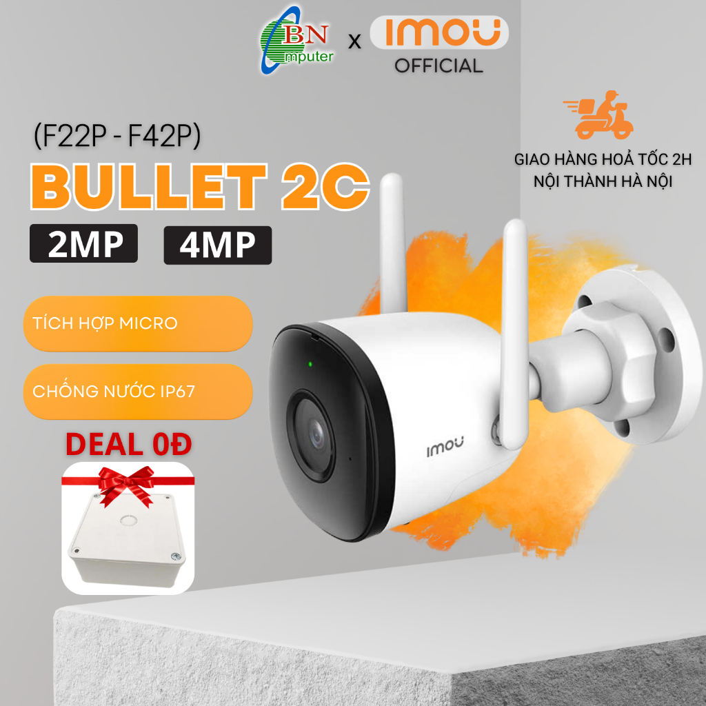 Camera wifi gia đình IPC F22P Imou 2.0MP, tích hợp micro, lắp đặt ngoài trời