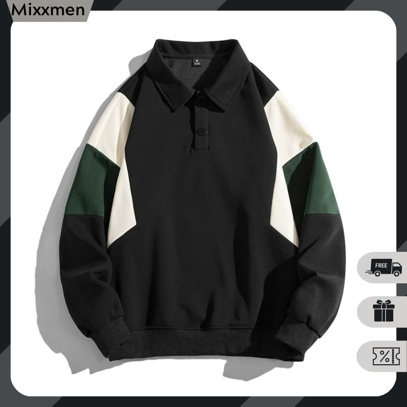 Áo Sweater Polo Nỉ Nam Nữ Dài Tay Unisex Kiểu Phối Màu Phong Cách Hàn Quốc Thời Trang Mixxmen TOP NAM 279V3