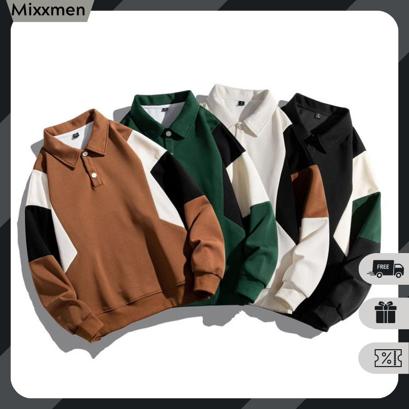 Áo Sweater Polo Nỉ Nam Nữ Dài Tay Unisex Kiểu Phối Màu Phong Cách Hàn Quốc Thời Trang Mixxmen TOP NAM 279V3