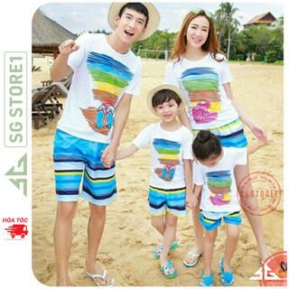 Đồ đi biển gia đình nguyên set gồm áo thun và quần nổi bật đủ size cho nam nữ bé trai gái DDB06