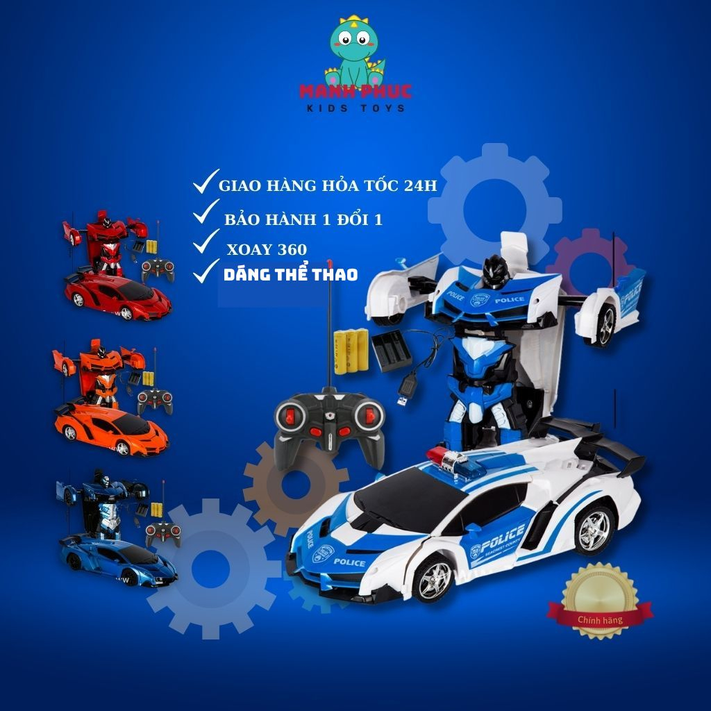 Ô tô điều khiển biến hình robot, đồ chơi giúp bé khéo léo và linh hoạt tặng kèm pin