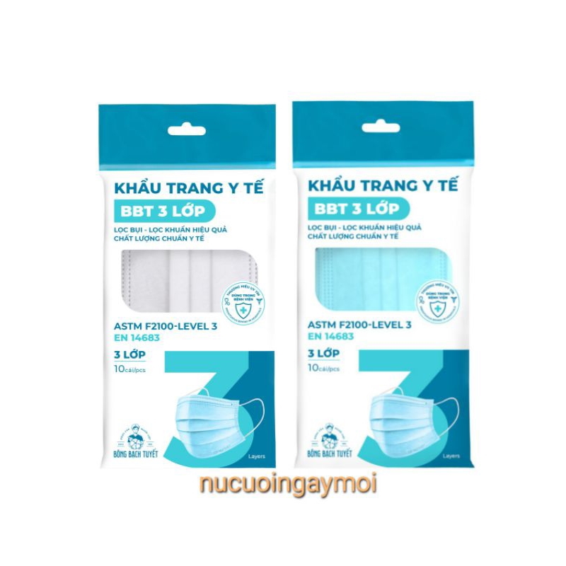 Khẩu trang y tế  Bạch Tuyết 3 lớp (MERIDAY ) gói 10 cái.