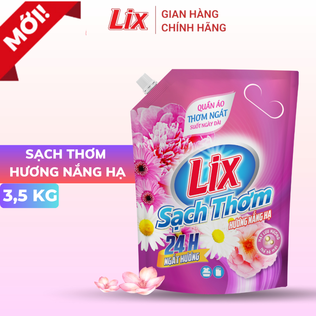 Nước giặt Lix sạch thơm hương nắng hạ 3.5kg TÚI N7303 và N7302 chứa hạt lưu hương thơm hơn - Lixco Việt Nam
