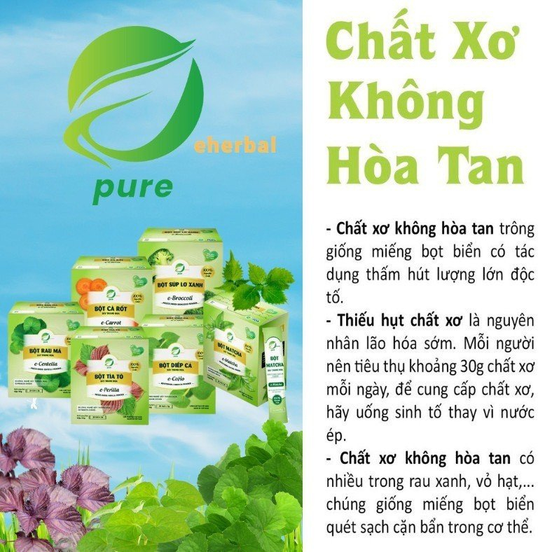 Nước Uống Bột Detox Rau Má Diếp Cá Tía Tô Đẹp Da Giảm Mụn EHERBAL