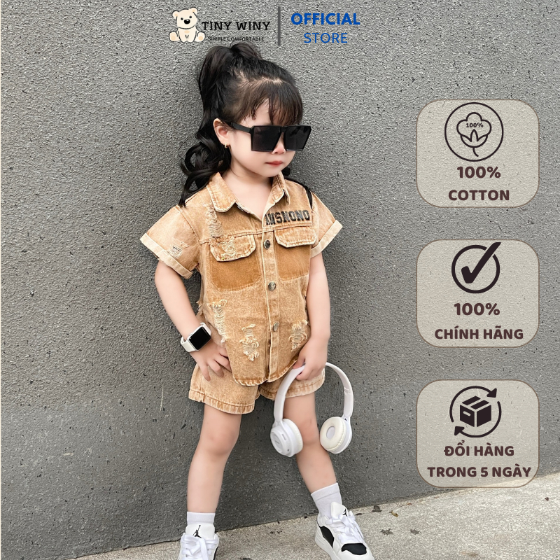 Bộ quần áo bé gái, set jean cộc tay bé trai, bé gái, Tiny winy