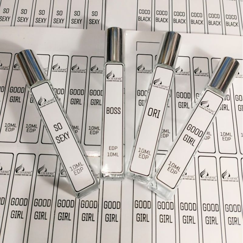 Nhãn chai chiết 10ml Charmee, GoodCharmee lột dán, chống nước, không phai màu