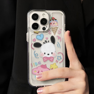 Ốp Điện Thoại Trong Suốt Nút Kim Loại, in hình cún snopy Cho iphone 14promax 11 13 12 7Plus X XS Max