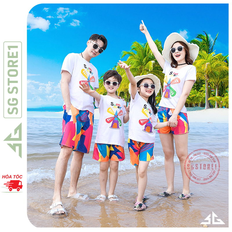 Bộ đồ đi biển gia đình set áo quần đi biển cho cặp đôi nam nữ hội nhóm nổi bật DDB74 | SGSTORE1