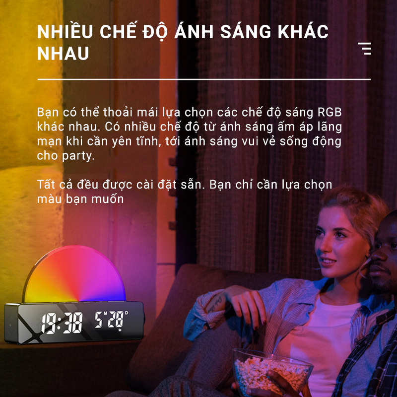 Đồng hồ báo thức thông minh - Mô phỏng ánh sáng bình minh giúp thức giấc tự nhiên - ĐÈN RGB nhiều chế độ sáng tuỳ chọn