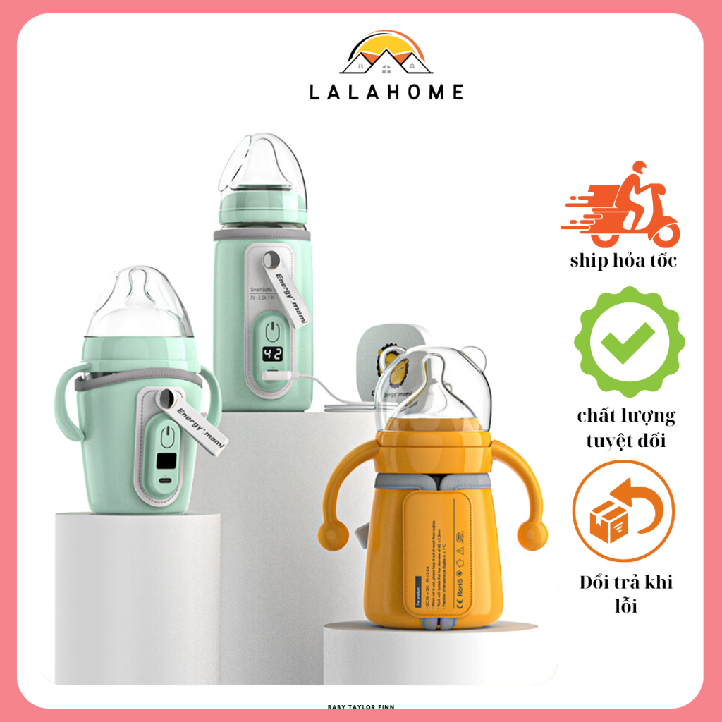 Máy hâm sữa cầm tay điều chỉnh 6 mức nhiệt, Túi ủ sữa di động giữ nhiệt 24 giờ có cổng sạc USB