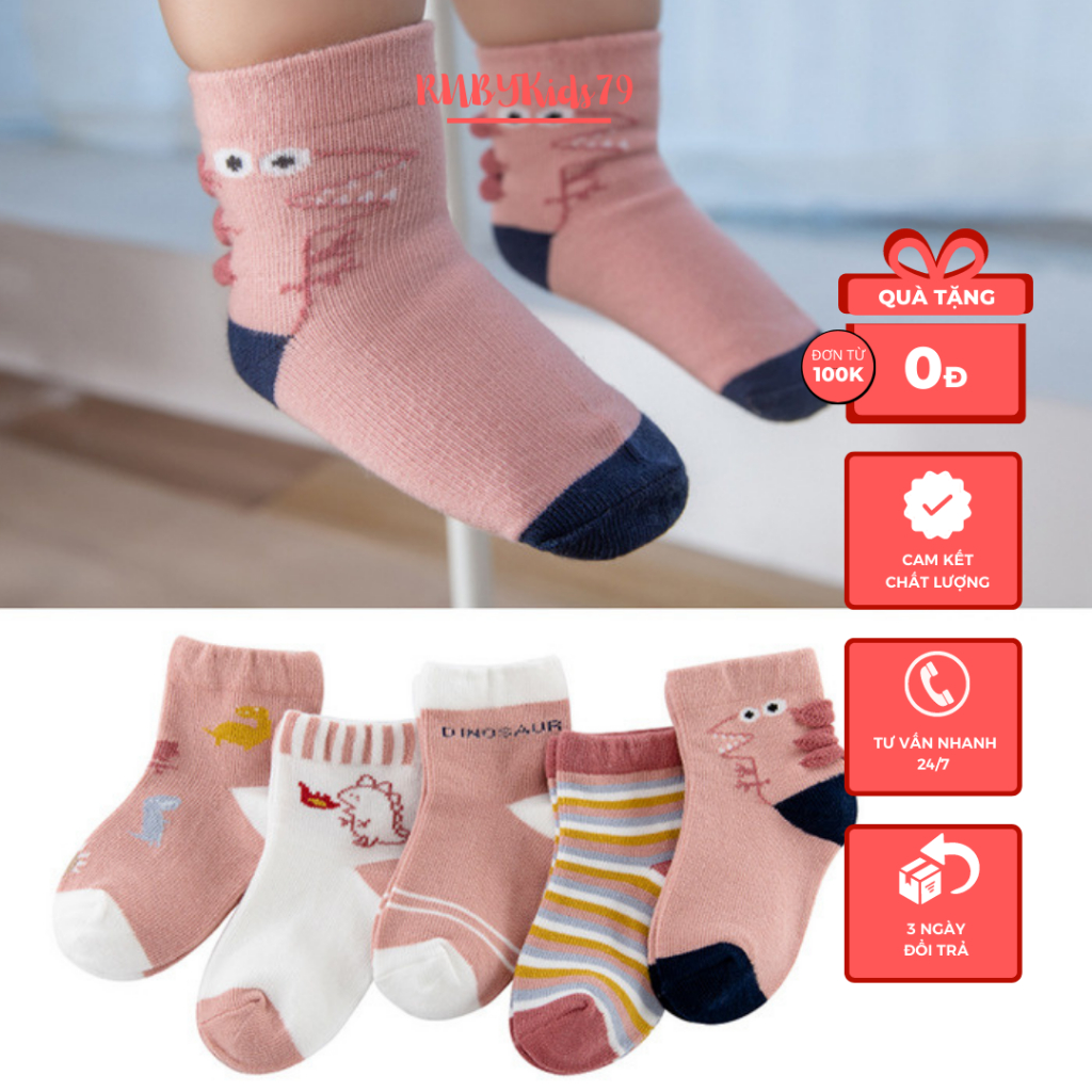 Tất cao cổ cho bé gái bé trai chất mềm đẹp combo 5 đôi cho bé từ 0 - 5 tuổi - rubykids79
