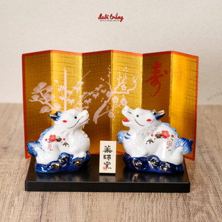 Đôi rồng Somenishiki ngồi kệ kèm bình phong 6cm - no61 - Yakushigama