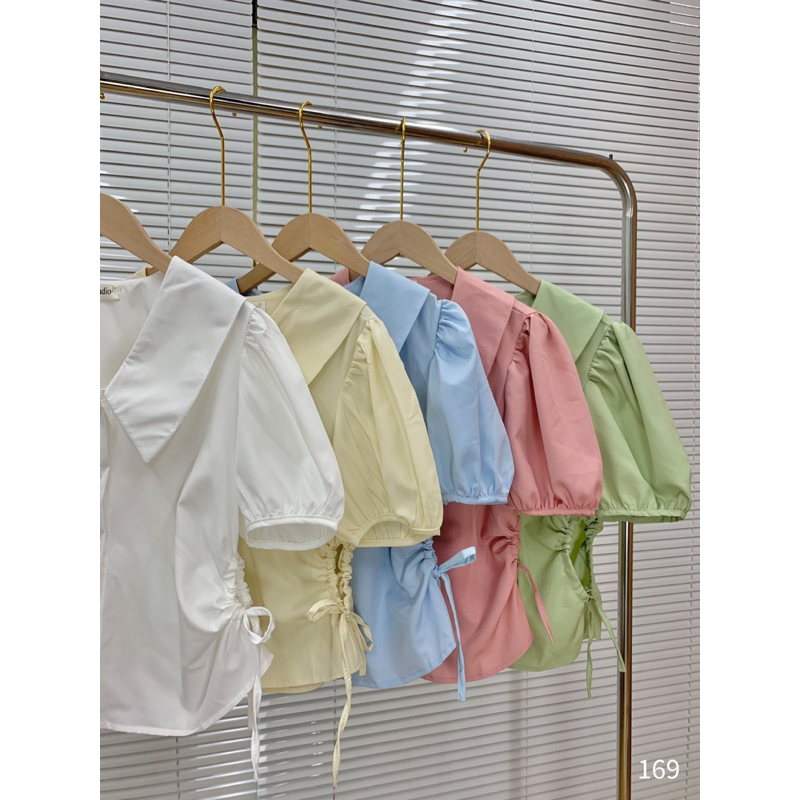 Áo sơ mi kiểu nữ tay bồng phối dây rút eo Mai Anh Clothing