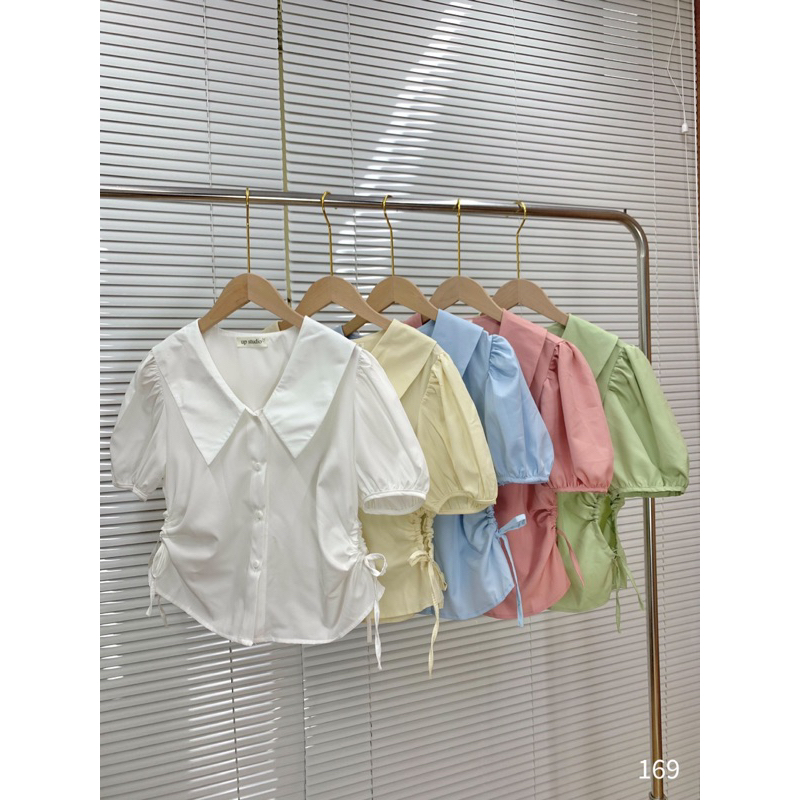 Áo sơ mi kiểu nữ tay bồng phối dây rút eo Mai Anh Clothing