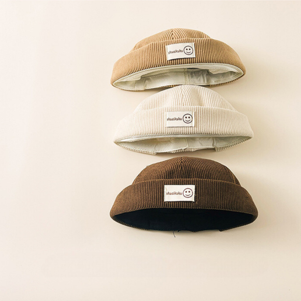 Mũ miki hat, nón tròn không vành lưỡi chất nhung gân cao cấp, nhiều màu hình mặt cười cho bé 2-8 tuổi