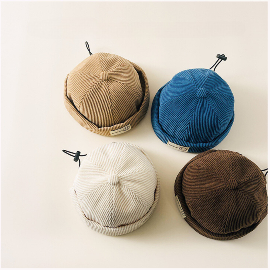 Mũ miki hat, nón tròn không vành lưỡi chất nhung gân cao cấp, nhiều màu hình mặt cười cho bé 2-8 tuổi