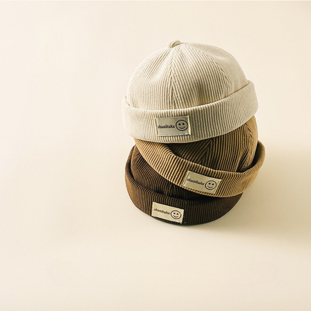 Mũ miki hat, nón tròn không vành lưỡi chất nhung gân cao cấp, nhiều màu hình mặt cười cho bé 2-8 tuổi