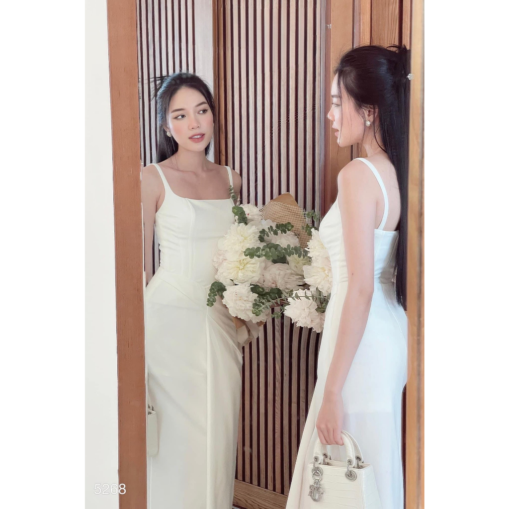 (Có BigSize) Đầm Váy Maxi Tà Lệch Cổ Vuông 2 Dây Đắp Chéo Hông Xẻ Tà Siêu Xinh CQ044