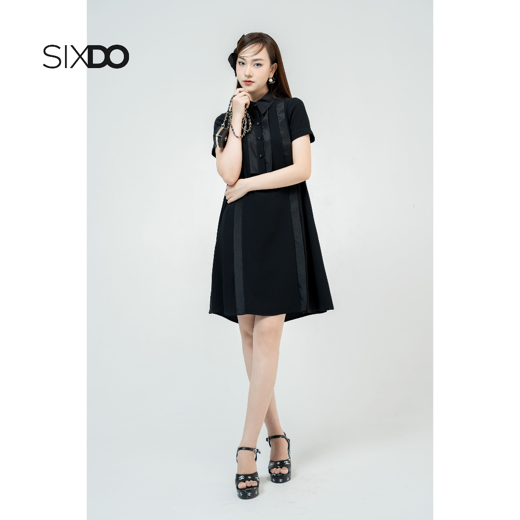 [Mã FATREND0503 giảm đến 30k đơn từ 99k] Đầm sơ mi SIXDO (Black Trapeze Mini Silk Dress)