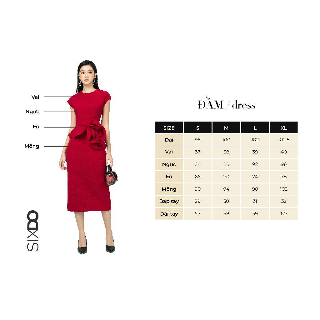 Đầm midi SIXDO (Black Split-front Midi Raw Dress)