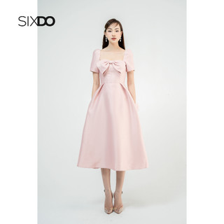 Đầm midi cổ vuông SIXDO (Pink Square Neck Midi Taffeta Dress)
