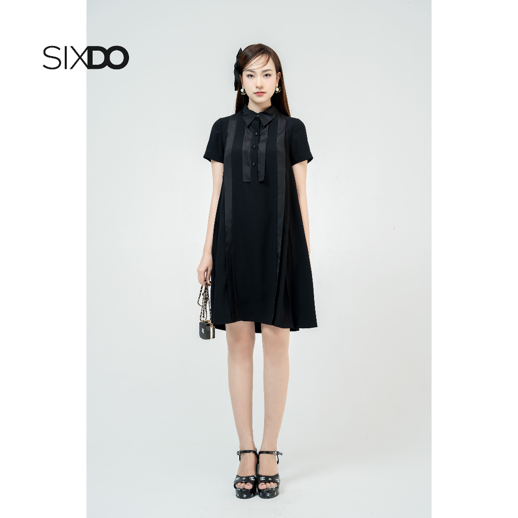 [Mã FATREND0503 giảm đến 30k đơn từ 99k] Đầm sơ mi SIXDO (Black Trapeze Mini Silk Dress)