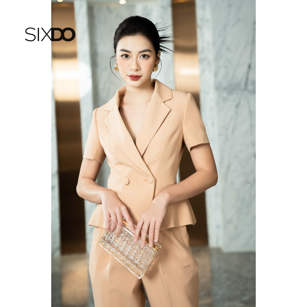 Áo vest nữ ngắn tay SIXDO (Dark Beige Peak Lapel Collar Vest)