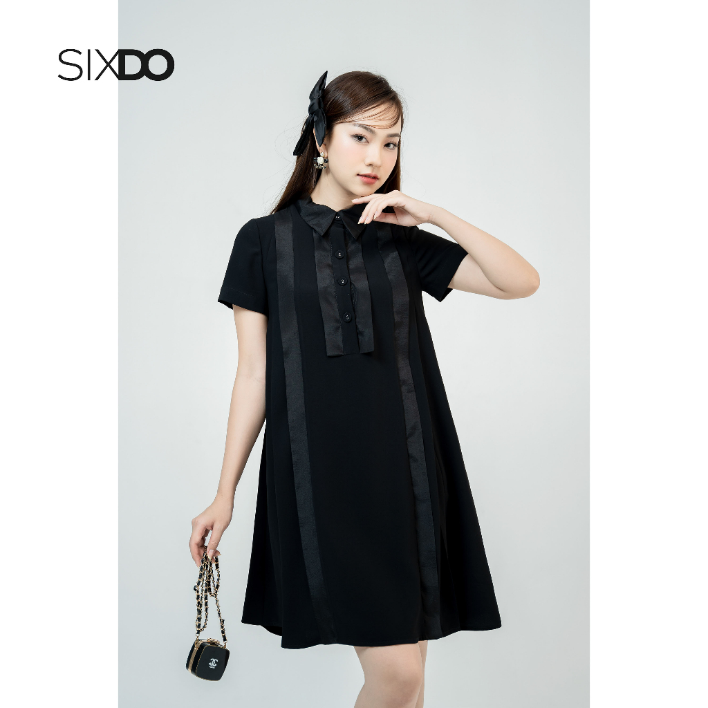 [Mã FATREND0503 giảm đến 30k đơn từ 99k] Đầm sơ mi SIXDO (Black Trapeze Mini Silk Dress)