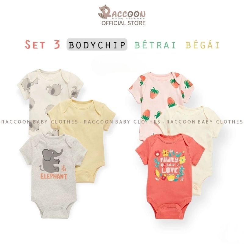 Set 3 bodysuit body chip bộ đồ liền thân áo tay ngắn bé trai bé gái O.l.d.N.a.v.y