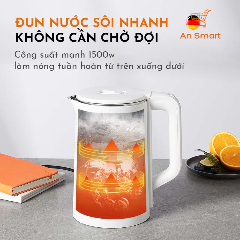 Ấm đun siêu tốc CHIGO dung tích 2 lít công suất 1500W đun sôi nhanh chất liệu inox 304 an toàn | BigBuy360 - bigbuy360.vn