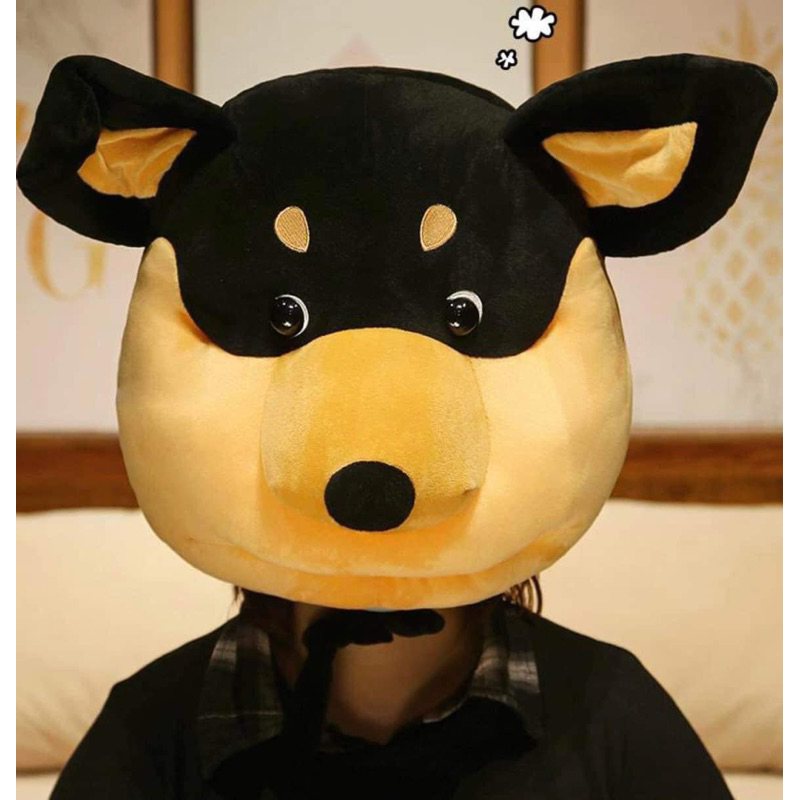 Thú nhồi bông hình chú chó mặt to, mũ đội đầu riêng