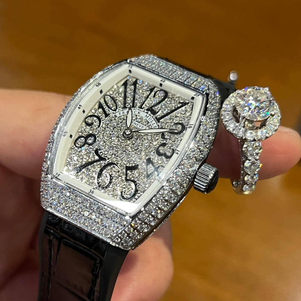 CAO CẤP_Đồng Hồ Nữ Dây Da FRALK Mặt Đá Chống Nước Máy Thụy Sĩ Full Box