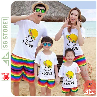 Đồ đi biển gia đình set gồm áo thun và quần họa tiết nổi bật chất thun dày dặn cho hội nhóm DDB11