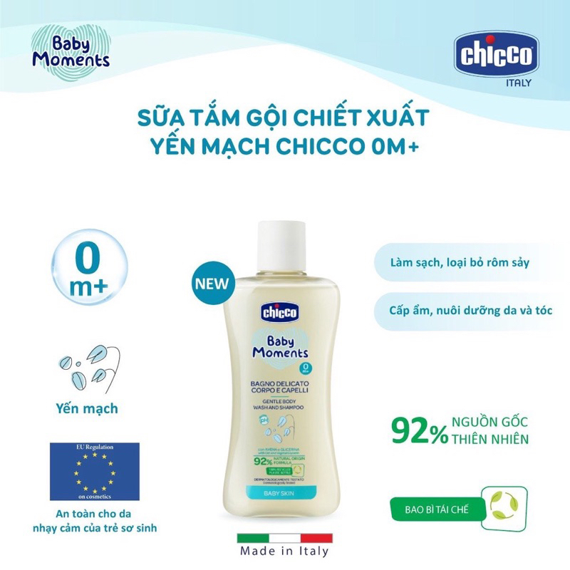 Sữa Tắm Chicco 200ml và 500ml Dành Cho Các Bé Từ 0m+