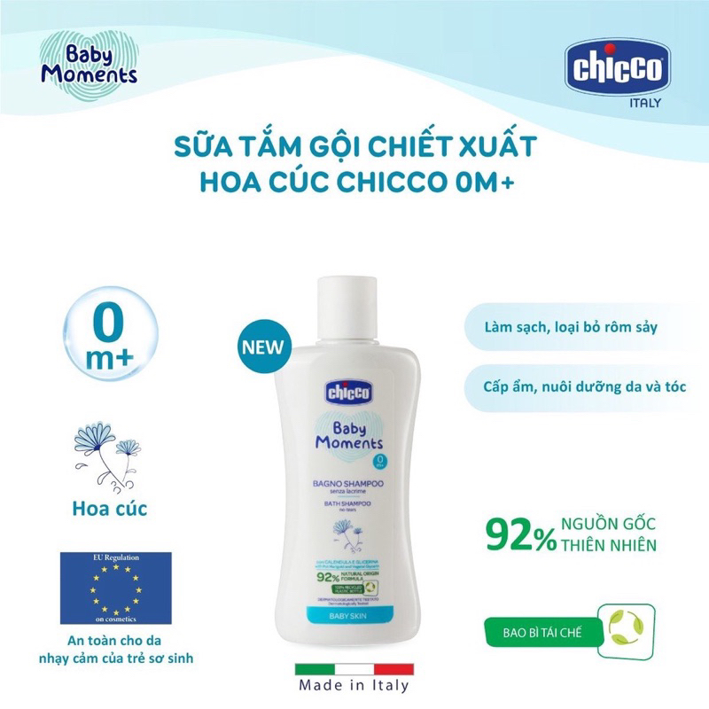 Sữa Tắm Chicco 200ml và 500ml Dành Cho Các Bé Từ 0m+