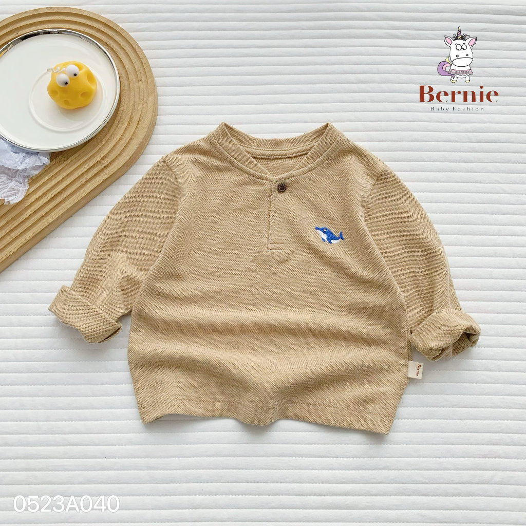 Áo phông bomber thu đông thêu cá heo, áo thun cá sấu mềm cho bé Bernie